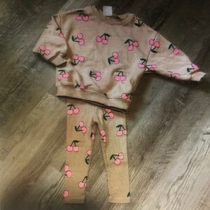 Kids Tan Cherry Print Sweater and Leggings Set